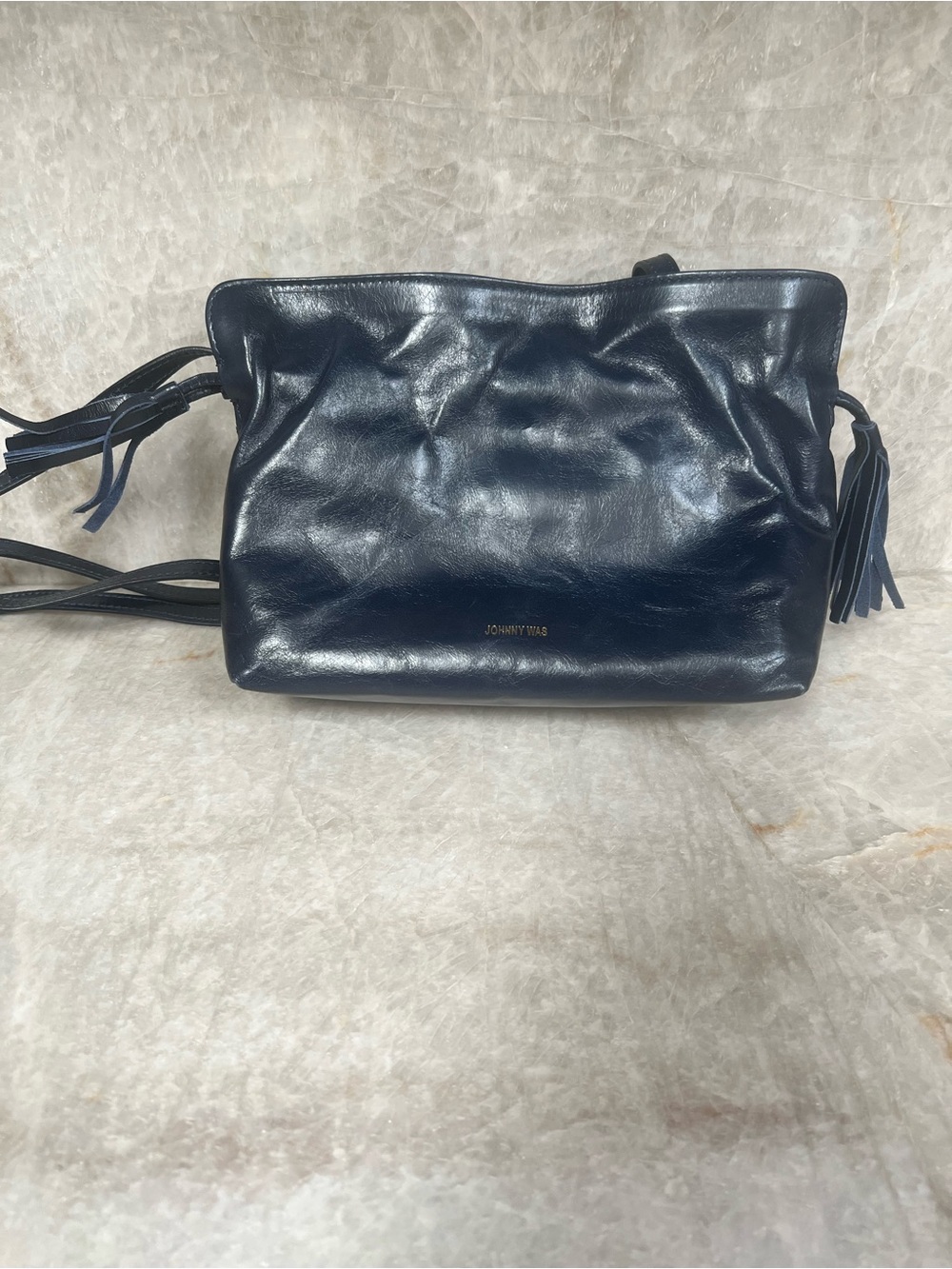 Johnny Was Navy Leather Crossbody Bag